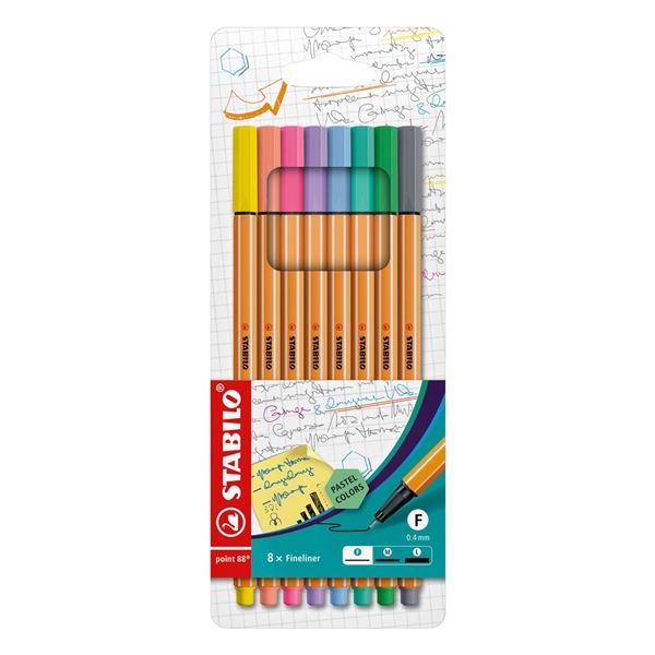 Liner STABILO point 88, Satz mit 8 Pastellfarben