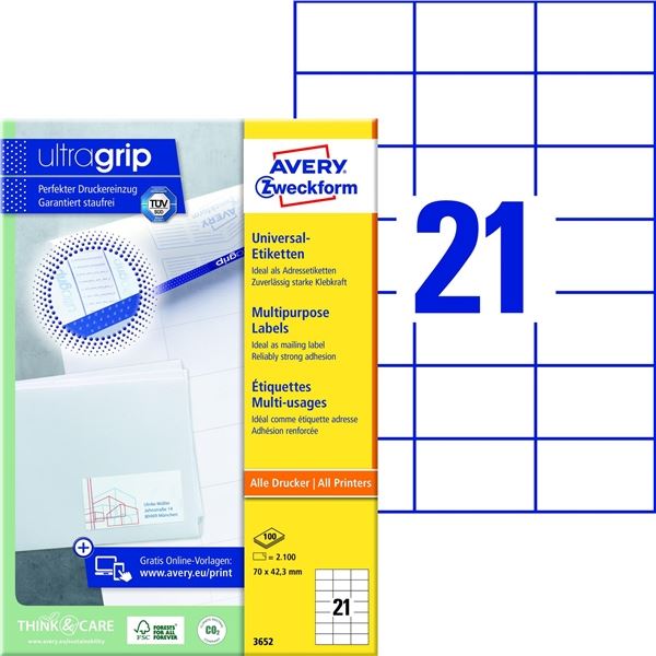Universaletiketten 70x42,3 wei AVERY ZWECKFORM 3652