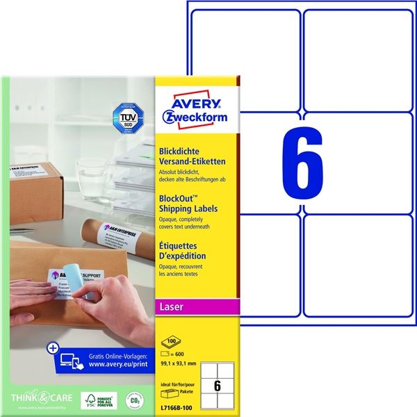 Verpackungsetiketten, 99,1 x 93,1 mm, 600 Stück