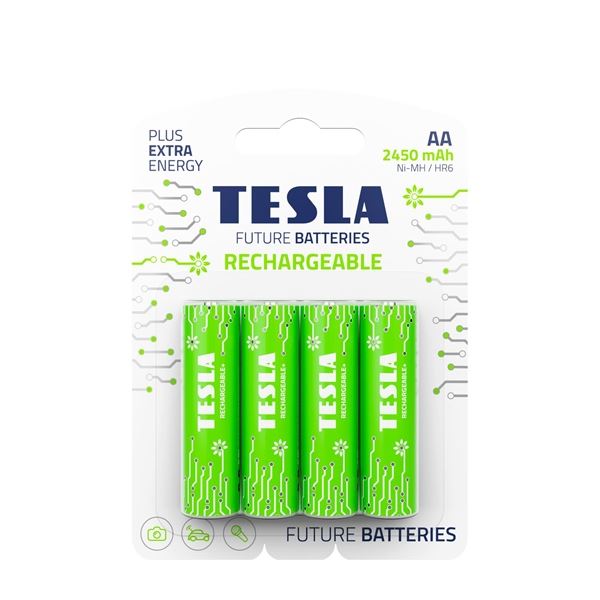Wiederaufladbare Batterien Tesla GREEN+ - AA, 2 450 mAh, 4 St.