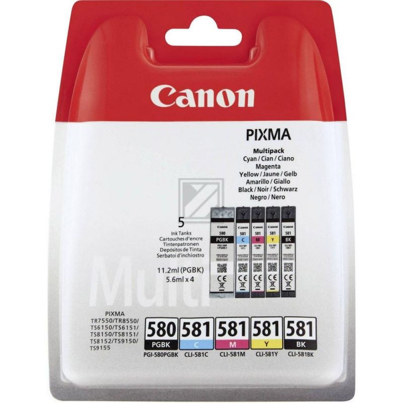 Original Canon 2078C005 / 580/581CMYK Tinte schwarz, cyan, magenta, gelb - 5 Stück