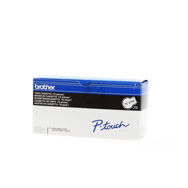Brother Gloss Laminated Labelling Tape - 12mm, Black/White, 10-pk