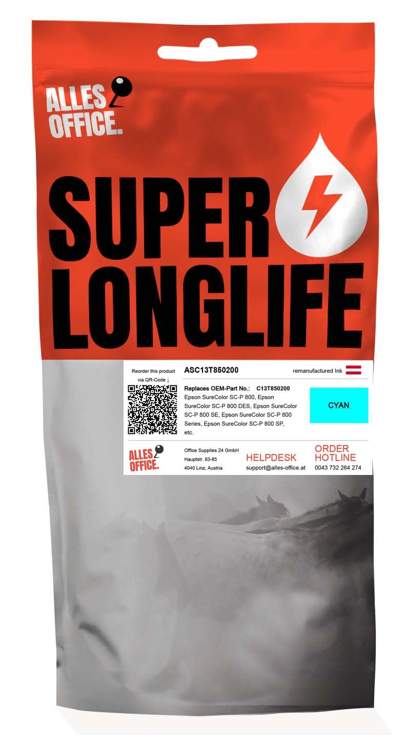 Superlonglife Epson C13T850200 / T8502 Tinte cyan