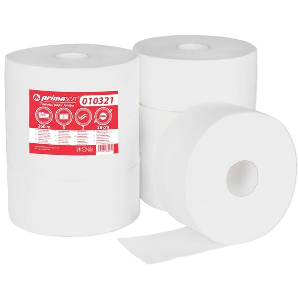 ///6 Stück/// Toilettenpapier JUMBO, 2-lagig, Rolle ø 28 cm, weißer Zellstoff