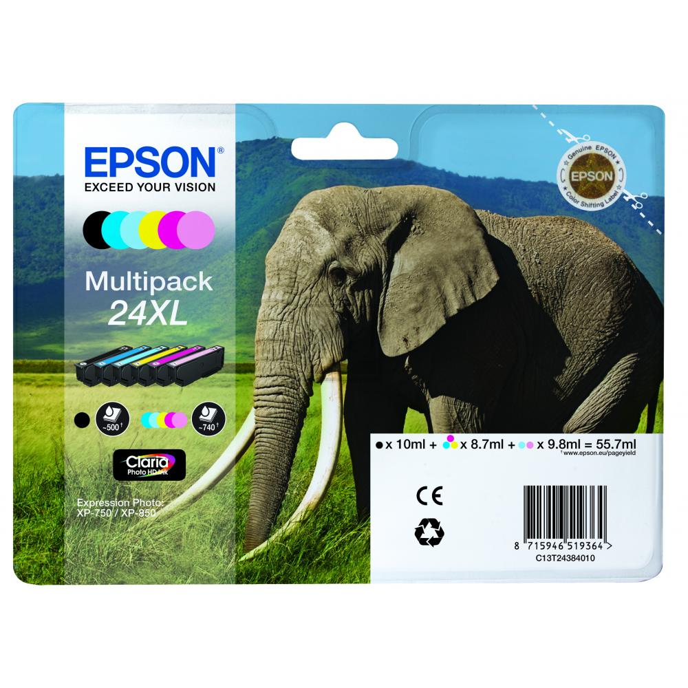 Original Epson C13T24384010 / 24XL Tinte schwarz, cyan, cyan hell, magenta hell, magenta, gelb