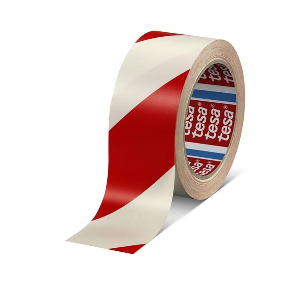 Selbstklebendes Markierungsband. Tesa® hart, PVC, 50 mm x 33 m, rot und weiß