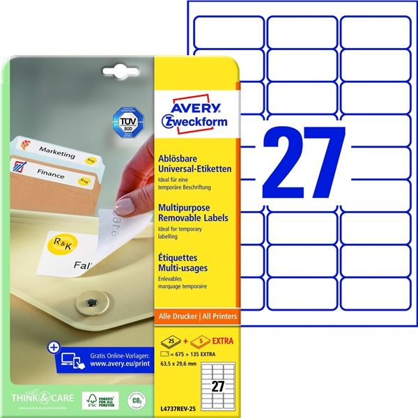 Universaletiketten 63,5x296 AVERY ZWECKFORM L4737REV-25